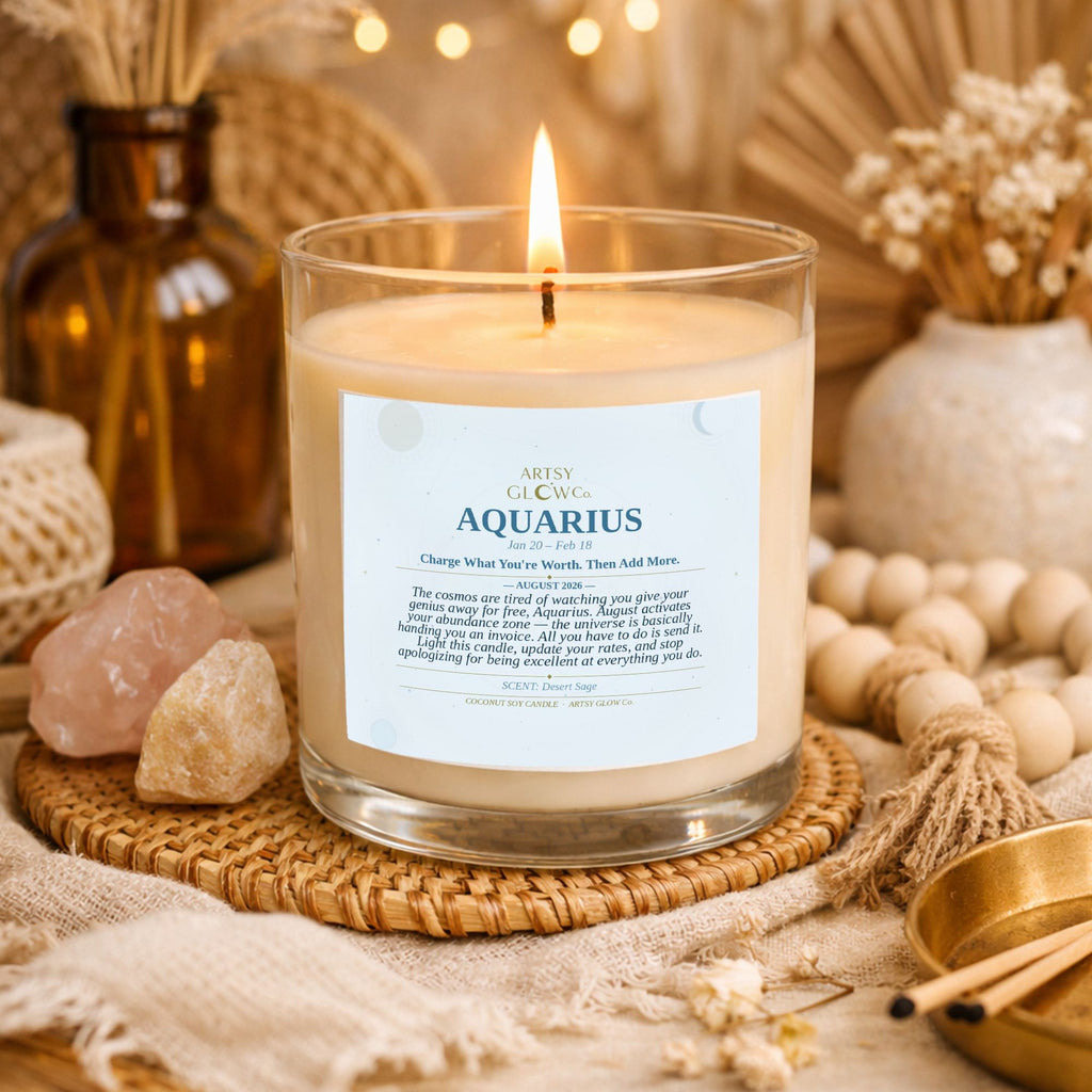Aquarius-Sided Clear Glass Candle 12.5oz