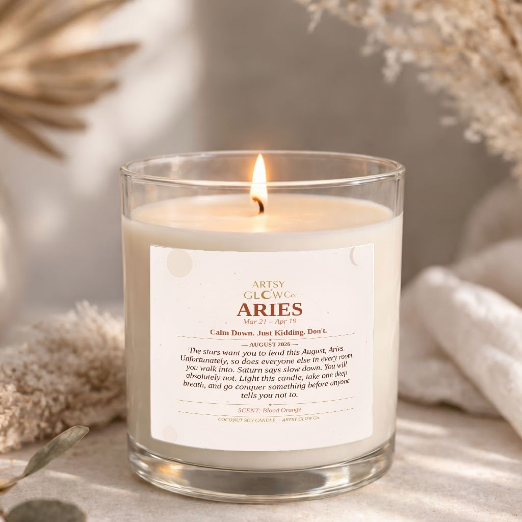 Aries-Sided Clear Glass Candle 12.5 oz