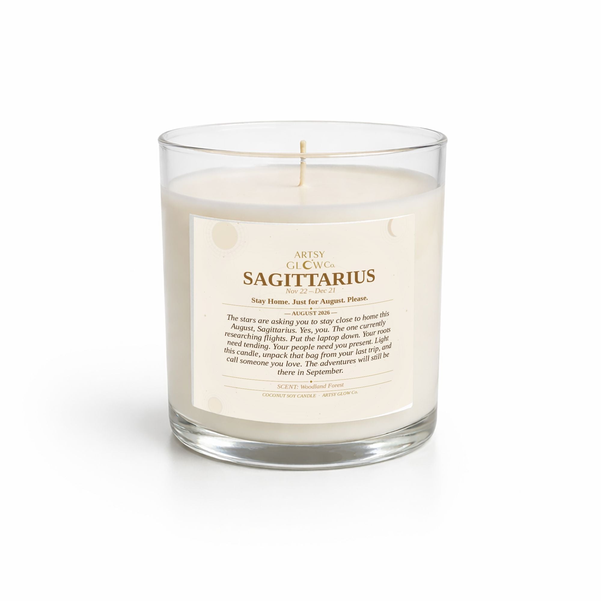 Sagittarius-Sided Clear Glass Candle 12.5oz