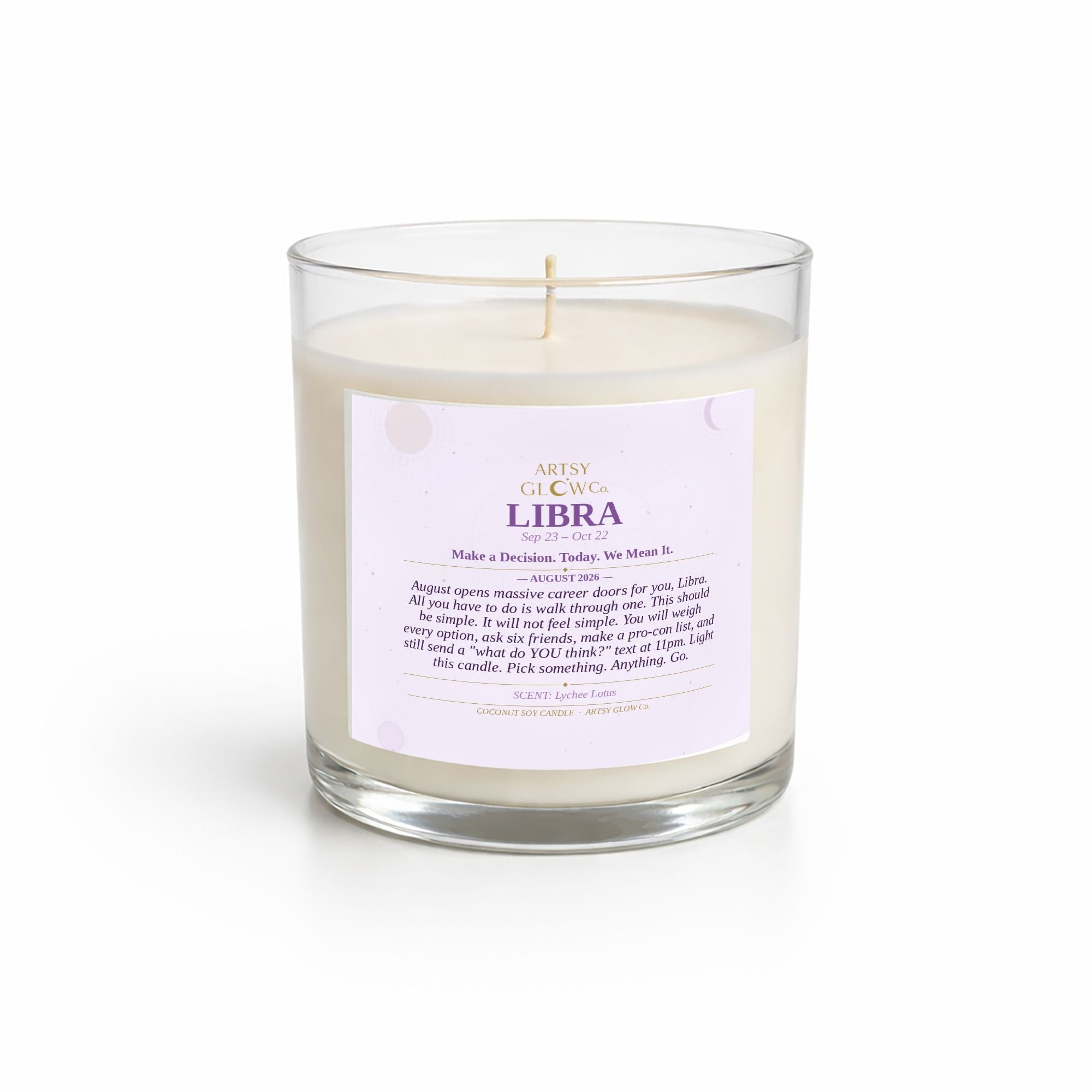 Libra-Sided Clear Glass Candle 12.5oz