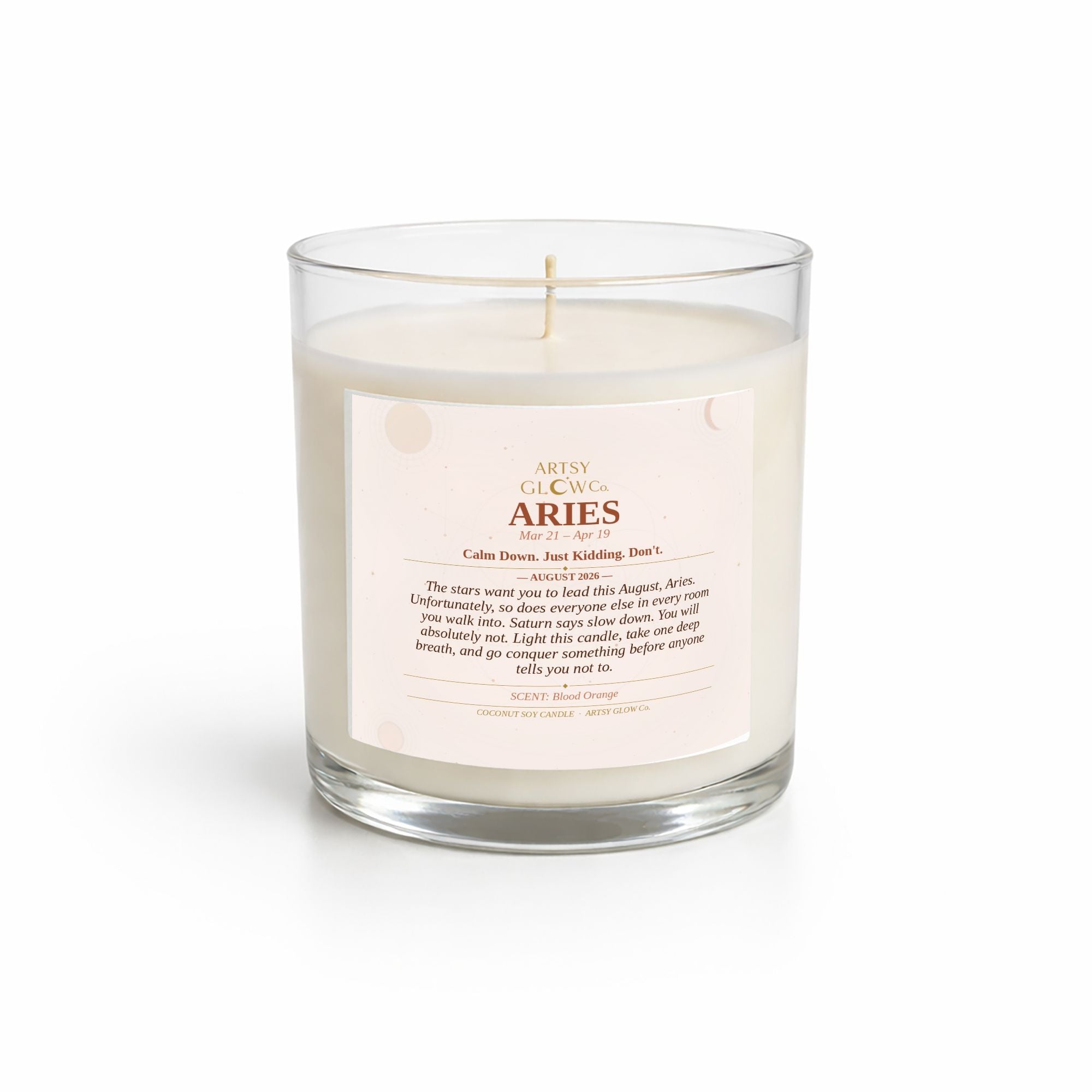 Aries-Sided Clear Glass Candle 12.5 oz
